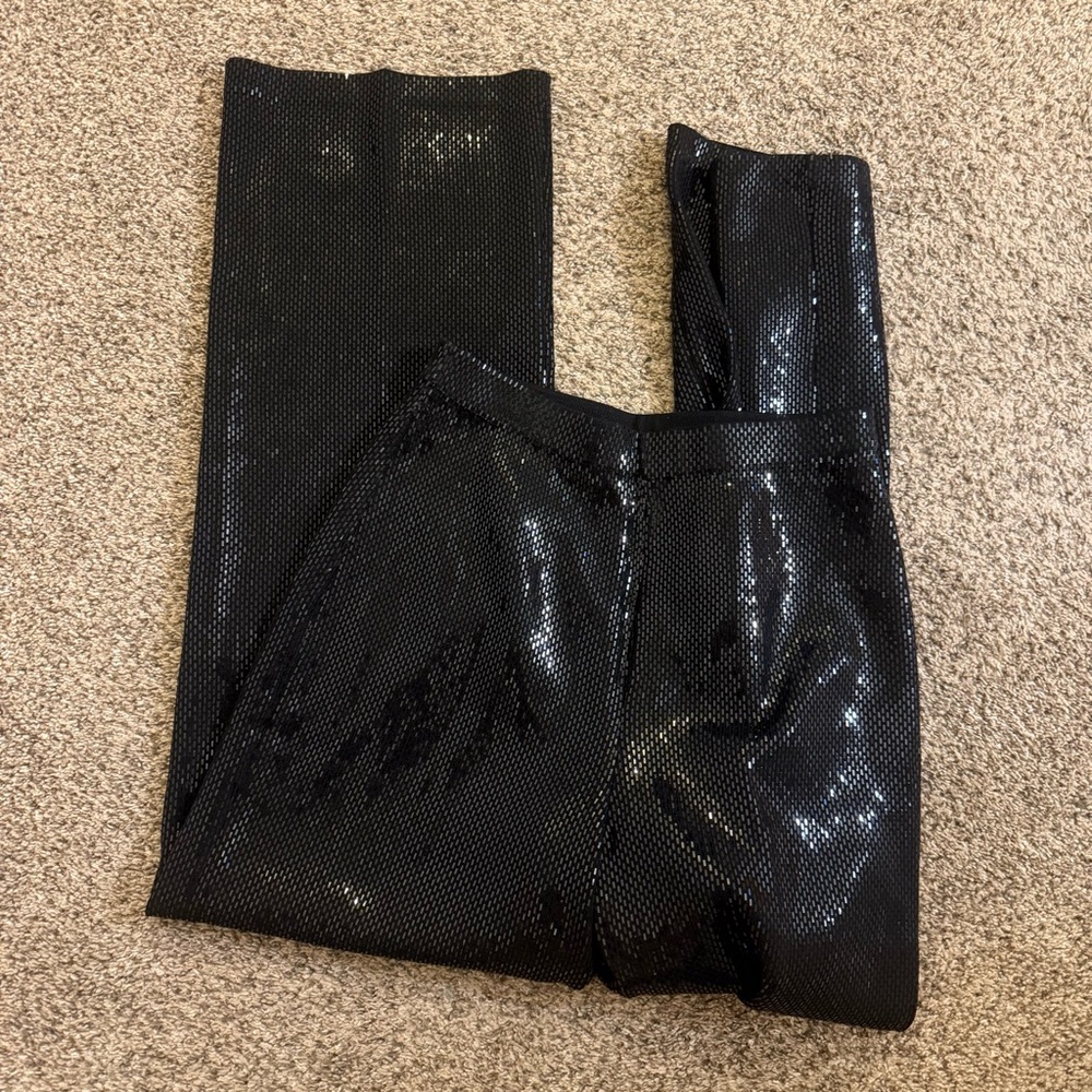 St. John Couture size 4 pailette sequin high waist black wide leg knit pants